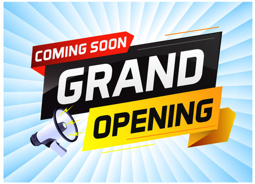  Coming Soon Grand Opening Word Concept Vector Illustration With Megaphone And 3d, Web, Mobile App, Poster, Banner, Flyer, Background, Gift Card, Coupon, Label, Wallpaper