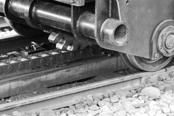 Closeup of Cog Railway Gears in Black and White