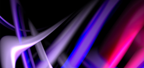 Abstract silk smooth lines on black, multicolored liquid fluid rainbow style waves on black