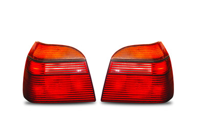 Red car tail light isolated from the background of glass piece technology cliping part