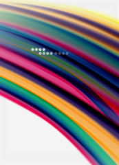 Obraz premium Wave lines abstract background, smooth silk design with rainbow style colors. Liquid fluid color waves. Vector Illustration