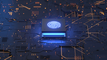 integrated circuit,authentication online, Fingerprint login authorization and cyber security concept. 3d rendering,conceptual image. - obrazy, fototapety, plakaty