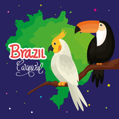 poster of carnival brazil with parrot and toucan