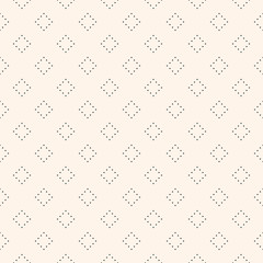 Vector seamless pattern, monochrome minimalist texture with simple figures, small dotted shapes, repeat rhombuses. Abstract geometric background. Light design for prints, fabric, furniture, package