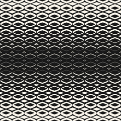 Vector halftone geometric seamless pattern with smooth diamond shapes, carved grid. Hipster fashion print texture. Modern monochrome background with gradient transition effect. Repeat design element 