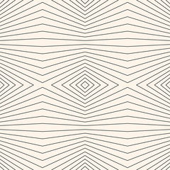 Vector stripes pattern. Geometric seamless texture with thin refracted lines. Abstract monochrome striped background, repeat tiles. Optical illusion effect. Light linear design for decor, digital, web