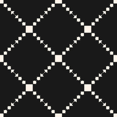 Vector geometric ornament pattern with squares, jagged shapes, arrows, grid, repeat tiles. Ornamental ethnic motif. Abstract black and white background. Simple monochrome texture. Dark elegant design