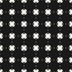 Fototapeta na wymiar Geometric floral pattern. Ornamental seamless texture in Asian style. Vector monochrome ornament with flower silhouettes, small diamond shapes. Black and white repeat background. Elegant dark design
