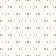 Vector gold and white background. Vintage minimalist seamless pattern with small linear shapes, diamonds. Subtle abstract geometric texture. Luxury design for decoration, textile, gift paper, covers