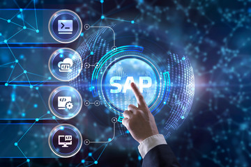 SAP System Software Automation concept on virtual screen data center. Business, modern technology, internet and networking concept.