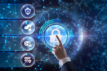Cyber security data protection business technology privacy concept. Young businessman  select the...