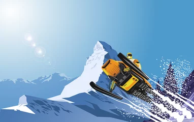 Fotobehang Snowmobile at the snow mountain  © เอกชัย โททับไทย