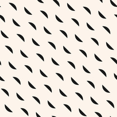 Vector minimalist geometric seamless pattern with small wavy shapes, diagonal curved lines. Simple abstract monochrome minimal texture. Subtle black and white background. Modern repeatable design 
