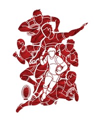 Obraz premium Group of Rugby players action cartoon sport graphic vector.