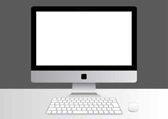 デスクトップパソコンとキーボード-グレー背景