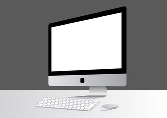 デスクトップパソコンとキーボード-グレー背景
