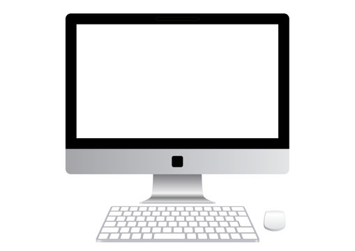 デスクトップパソコンとキーボード-白背景