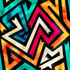 Tuinposter music maze seamless pattern with grunge effect © gudinny
