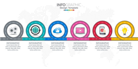 Vector infographics timeline design template with icons and text label.