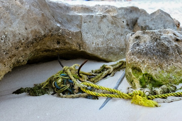 Anchor abandoned on the beach in Tulum, Quintana Roo, Mexico.