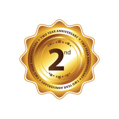 Fototapeta premium 2nd golden anniversary logo. Retro Golden badge