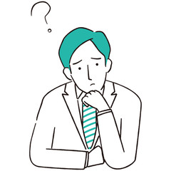 手描き1color スーツの男性　ハテナ