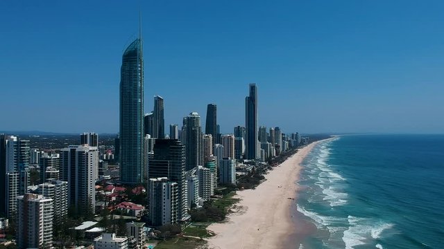Aerial view of Surfers paradise on the Gold Coast looking back from the suburb of Broadbeach