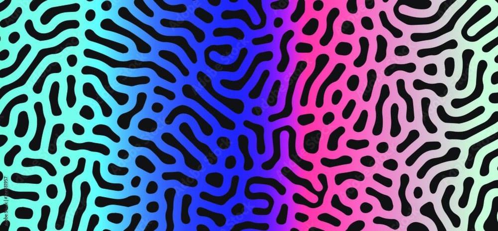 Poster holographic fluid, drops and blobs on dark background. psychedelic spiritual background, concept ill