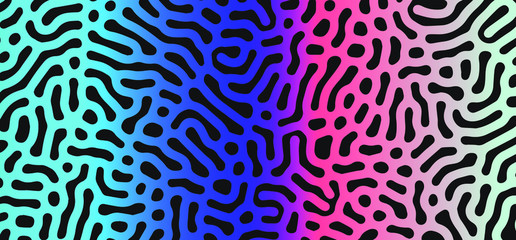 Holographic fluid, drops and blobs on dark background. Psychedelic spiritual background, concept illustration of hallucination or visual illusion.