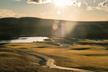 Beautiful sunset at Granite Links Golf Course in Quincy, Mass. It is located above the Quarry Hills.
