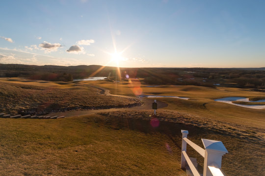 Beautiful sunset at Granite Links Golf Course in Quincy, Mass. It is located above the Quarry Hills.