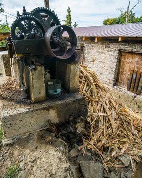 Cane Garden Bay Tortola BVI's Callwood Rum Distillery equipment. Striping the sugar cane before it gets distilled.