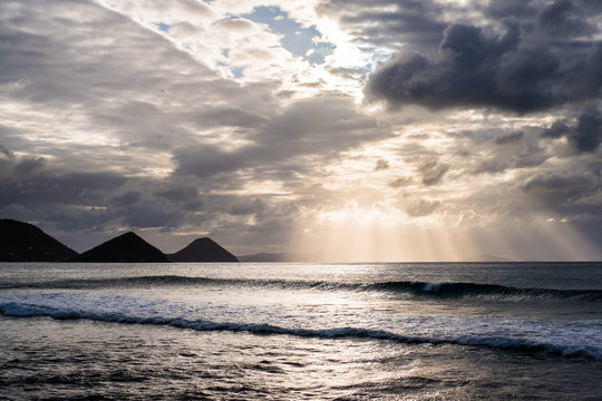 Beautiful cloud streaked sunset at Cane Garden Bay, Tortola, BVI near St. Thomas, USVI. 