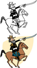 A cartoon of a Southern general on horseback holding a sword.