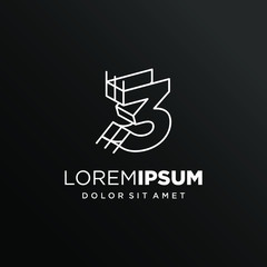 Initial Number 3 with Architecture Graphic Logo Design