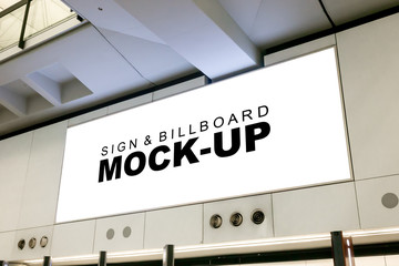 Mock up blank large billboard on over head of hallway