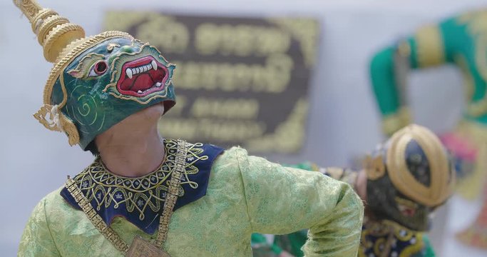 Art Culture Laos Dancing In Masked Khon, Video In 4K