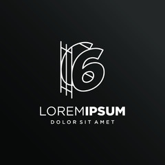 Initial Number 6 with Architecture Graphic Logo Design