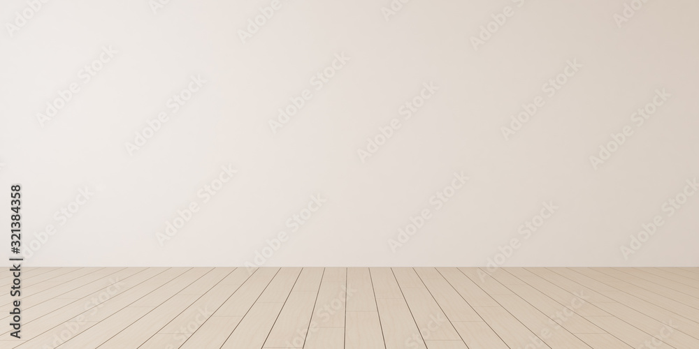 Poster mock-up of white empty room and wood laminate floor with sun light cast the shadow on the wall,persp