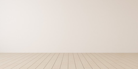 Mock-up of white empty room and wood laminate floor with sun light cast the shadow on the wall,Perspective of minimal interior design. 3D rendering