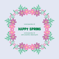 Happy spring invitation wallpaper card design, with seamless pattern of leaf and pink floral frame. Vector