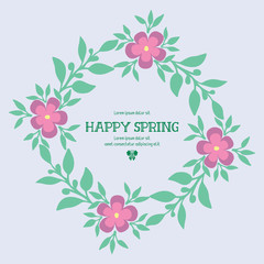Element art design of leaves and pink wreath, for happy spring invitation card decor. Vector