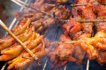 Close up of Roast or Grilled Chicken, Thai street food favorites.