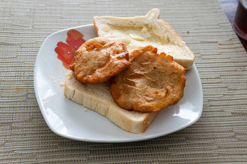 Nigerian deep fried Akara with bread and butter
