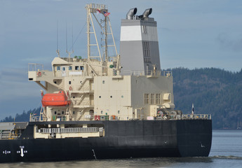 Telphoto of the wheelhouse of an ocean going cargo ship © westwindgraphics