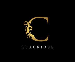 Golden C Luxury Logo Icon, Vintage Gold C Letter Logo Design.