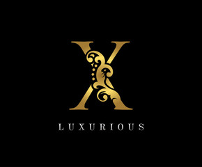 Golden X Luxury Logo Icon, Vintage Gold X Letter Logo Design.