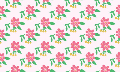 Simple wallpaper for spring, with seamless leaf and flower pattern background design.