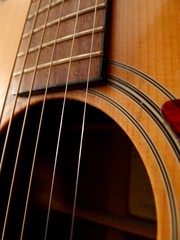 Obraz premium Close-up of guitar strings and soundhole
