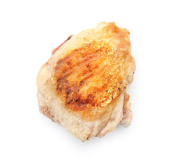 Cooked chicken thigh on white background
